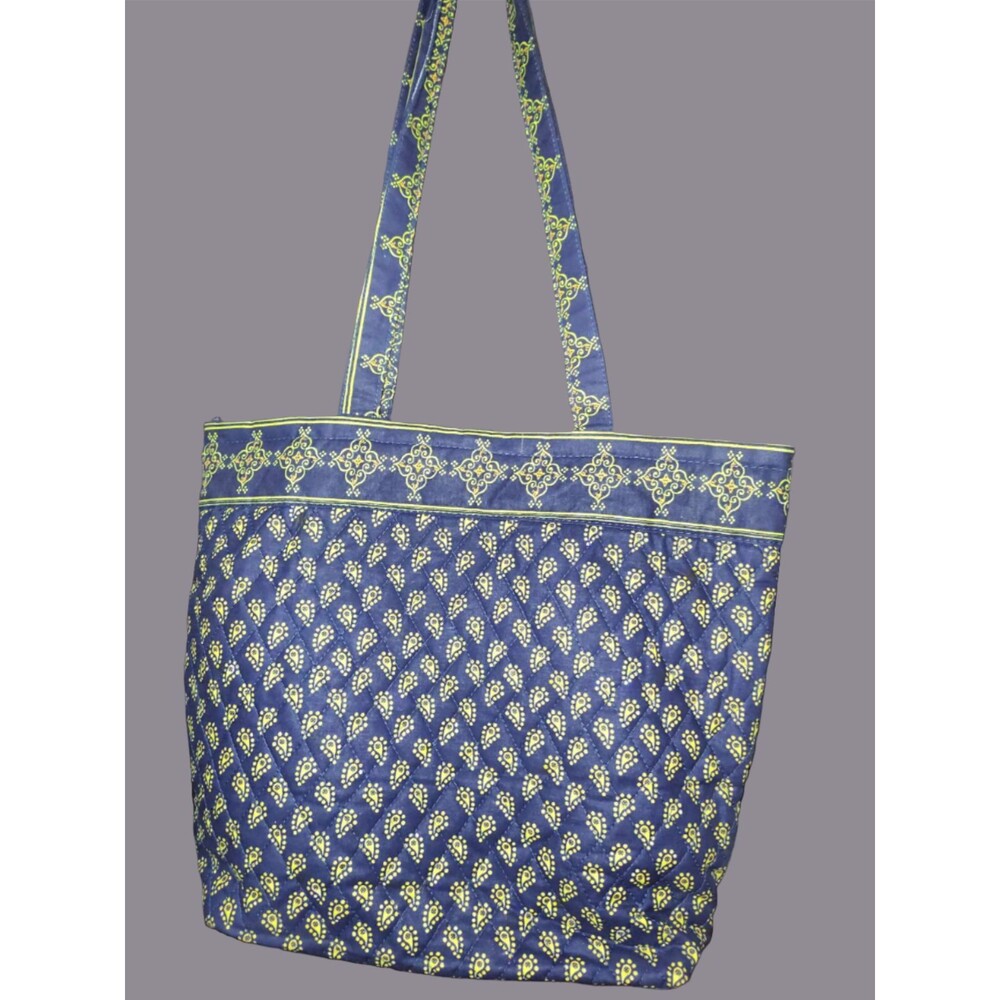 Quilted Fabric Large Blue and Green Tote Bag